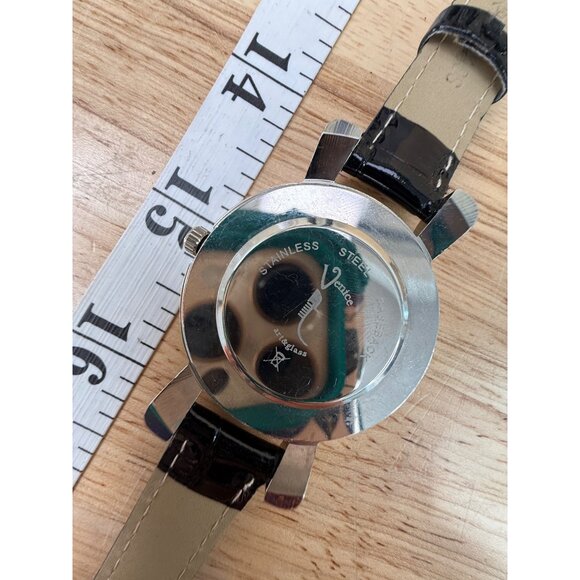Venice Art Glass Watch With Multicolor Bezel & Black Leather Strap NOT TESTED - Picture 12 of 13